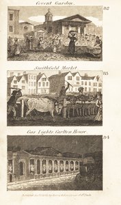 Berufe im Regency-England: Covent Garden, Smithfield Market und Gaslichter am Carlton House von Isaac Taylor