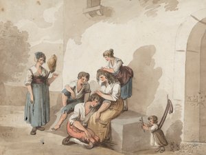 „Nach Pinnelli“ (Gruppe von Bauern vor einem Haus) von Isaac Weld