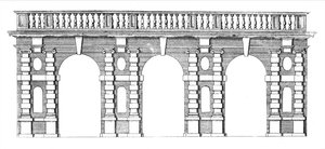 Entwurf für eine Arkade mit Balustrade aus The Gardens of Wilton, ca. 1645