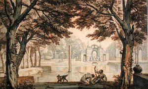 See mit einem Brunnen in einem Garten von Isaac de Moucheron