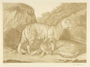 Zwei Tiger in einer Landschaft von Isaac van Haastert (signed by artist)