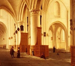 Ansichten der Nord- und Südschiffe der Kirche St. Bavo, Haarlem von Isaac van Nickele