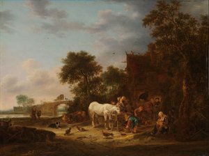 Landgasthof mit einem Pferd am Trog von Isaac van Ostade