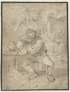 Sitzender Bauer, auf ein Tischchen gelehnt von Isaac van Ostade