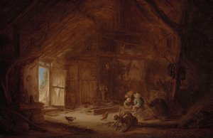 Innenraum eines Stalls mit drei Kindern von Isaack Jansz van Ostade