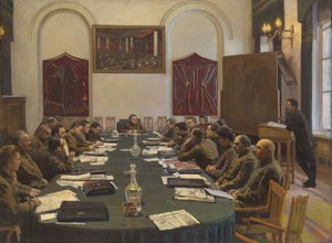 Versammlung des Revolutionären Militärrates der UdSSR unter Vorsitz von Kliment Woroschilow von Isaak Israilevich Brodsky