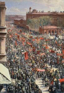 Demonstration auf der Oktober 25th Avenue, Skizze für das Gemälde von 1934 in der Tretjakow-Galerie, 1930 von Isaak Israilevich Brodsky