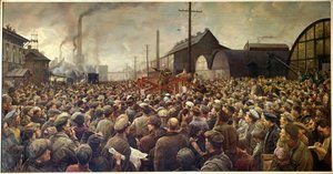 Russische Revolution von 1917: Lenin spricht zu den Arbeitern der Putilov-Fabrik in Petrograd