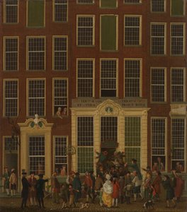 Die Buchhandlung und Lotterieagentur von Jan de Groot in der Kalverstraat in Amsterdam von Isaac Ouwater