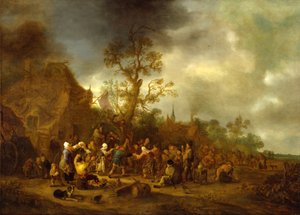 Bauern beim Feiern vor einem Gasthaus, 1642