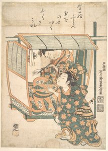 Eine Frau, die in einem Kago sitzt von Ishikawa Toyonobu