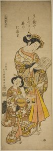 Kurtisane von Osaka und ihre Begleiterin, linkes Blatt eines Triptychons der Schönheiten der drei Hauptstädte (Sanpukutsui Osaka hidari) von Ishikawa Toyonobu
