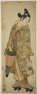 Der Schauspieler Sanogawa Ichimatsu I als junger Mann mit einem Regenschirm und einer Laterne von Ishikawa Toyonobu