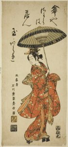 Der Schauspieler Segawa Kikunojo II mit einem Regenschirm