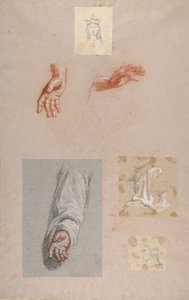 a. Hände des heiligen Remi unteres Register, b. Kopf der heiligen Clotilde oberes Register..., 19. Jahrhundert von Isidore Pils