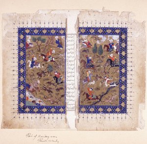Ein Bifolio, das Jagdszenen darstellt, spätes 15. Jahrhundert von Islamic School