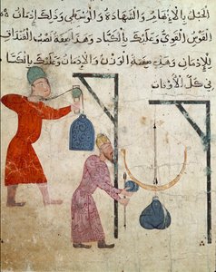 Islamische Kunst: Zeichnung auf Pergament aus der Zeit der Fatimiden (10.-11. Jahrhundert) - Wiegen von Lebensmitteln - Malerei auf Papyrus - Kairo, Museum für Islamische Kunst von Islamic School