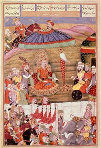 Islamische Kunst: „Sohrab schaut erneut auf das Zelt von Roustam“. Persische Miniatur aus einem Manuskript des Epos „Shahnameh“ (Buch der Könige) von Ferdowsi (ca. 940-1020).