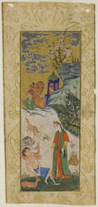 Layla besucht Majnun in der Wüste, Seite aus einer Kopie des Khamsa von Nizami von Islamic School