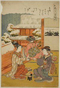 Abendschnee am Sensoji-Tempel (Sensoji no bosetsu), aus der Serie "Acht modische Ansichten von Edo (Furyu Edo hakkei)" von Isoda Koryusai