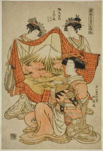 Hamaya von der Asahimaruya, aus der Serie "Modelle für Mode: Neue Designs so frisch wie junge Blätter (Hinagata wakana no hatsu moyo)" von Isoda Koryusai