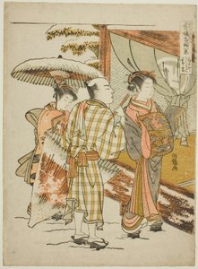 Karauta von Ogiya im Abendschnee (Ogiya Karauta bosetsu), aus der Serie „Acht Ansichten berühmter Schönheiten der Vergnügungsviertel (Seiro meifu hakkei)“