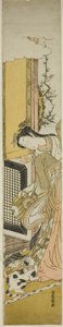 Parodie der dritten Prinzessin und ihrer Hauskatze von Isoda Koryusai