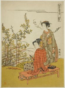Der achte Monat im Hagi-Tempel (Hachigatsu Hagidera), aus der Serie "Berühmte Orte in Edo in den zwölf Monaten (Edo meisho junigatsu)" von Isoda Koryusai
