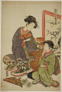 Der neunte Monat (Choyo), aus der Serie "Eine modische Parodie der fünf Feste (Furyu yatsushi gosekku)" von Isoda Koryusai