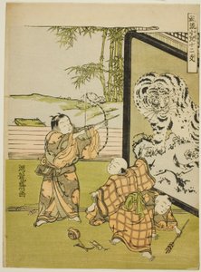 Tiger, aus der Serie "Modische Kinder mit den zwölf Tierkreiszeichen (Furyu kodomo juni shi)" von Isoda Koryusai