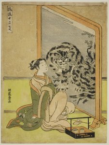 Tiger, aus der Serie "Modische zwölf Tierkreiszeichen (Furyu juni shi)" von Isoda Koryusai