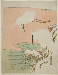 Zwei Reiher im Schnee von Isoda Koryusai