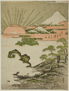 Blick auf den Berg Fuji bei Sonnenaufgang am Neujahrstag von Isoda Koryusai