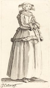 Junge Frau mit gefalteten Händen, nach rechts blickend von Israel Henriet after Jacques Callot