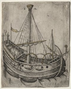 Ein Schiff bewegt sich nach rechts von Israhel van Meckenem