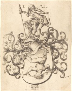 Wappen mit fallendem Jungen, ca. 1480-1490 von Israhel van Meckenem