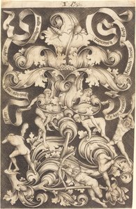 Ornament mit Blume und acht wilden Leuten von Israhel van Meckenem