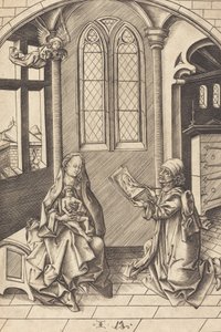 Der heilige Lukas zeichnet ein Porträt der Jungfrau, ca. 1475 von Israhel van Meckenem