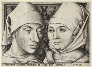 Selbstporträt mit Ehefrau Ida, um 1490 von Israhel van Meckenem the younger