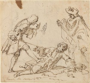 Drei Männer kämpfen von Italian 17th or 18th Century