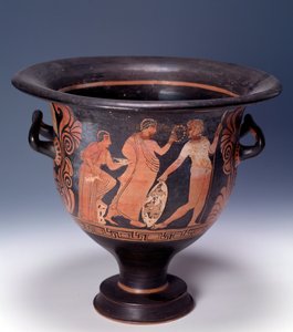 Krater aus Cumae, der eine Opferszene darstellt (Terrakotta, 320-310 v. Chr.) von Italian Peninsula