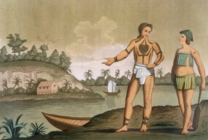 Ein Mann und eine Frau von der Insel Pogghy, Tafel Nr. 49 aus Costumi dei von Italian School