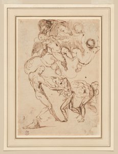 Studie von gefesselten männlichen Figuren, die misshandelt werden, und verschiedenen Putti, einer hält einen Palmwedel von Italian School