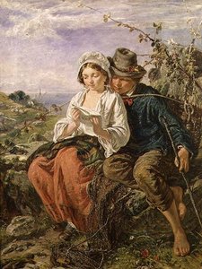 Ein Holzsammler und ein lesendes Mädchen