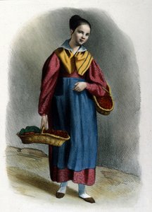 Eine junge wandernde Erdbeerverkäuferin. Mailänder Beruf, Gravur von Locarno aus dem Jahr 1830