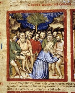 Abraham beschneidet die Juden, Illustration aus "Der Codex von Padua" 1390-1400
