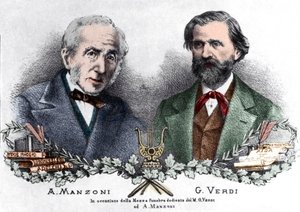 Alessandro Manzoni und Giuseppe Verdi anlässlich der Messa da Requiem von Italian School