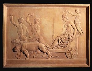 Italienisches Terrakotta-Reliefpanel mit Darstellung des Triumphs der Ariadne, gezeigt im Pantherwagen des Bacchus mit Silenus und Pan, ca. 1870 von Italian School