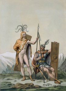 Alte keltische Krieger in Kampfmontur, ca. 1800-18