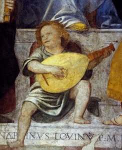 Engelmusiker spielt Laute. (Detail) von Italian School
